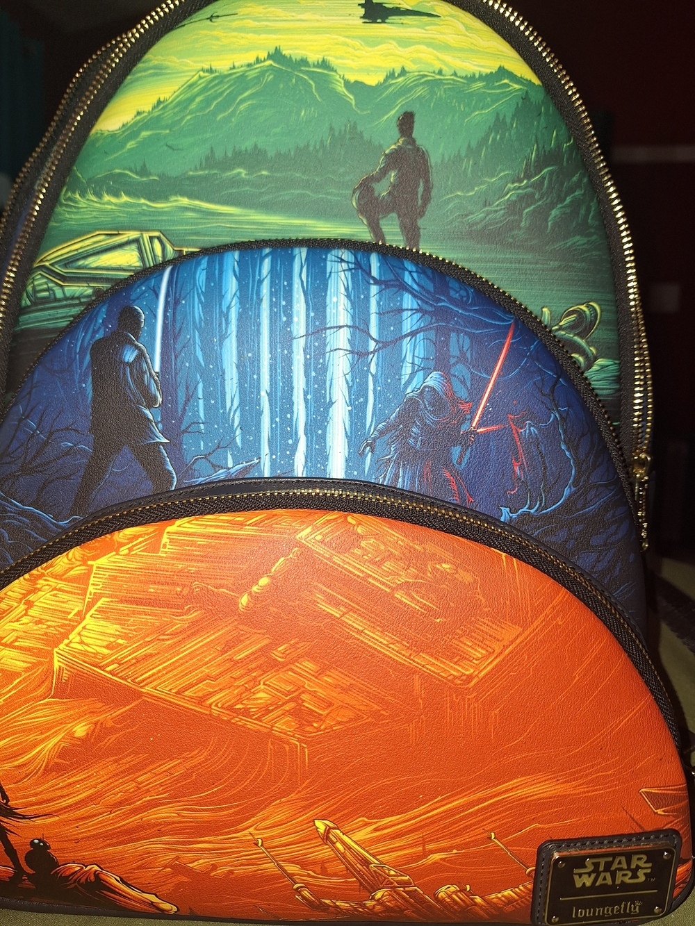 Loungefly Star Wars Tri-Scene Graphic Backpack - Green/Blue/Orange